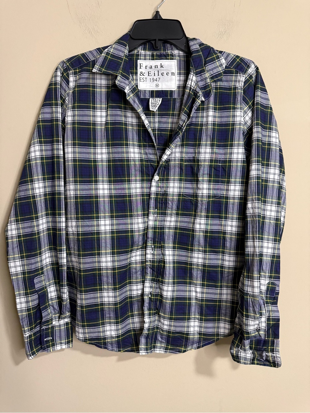Frank & Eileen Barry in Navy and Green Plaid Cotton Button-Down Shirt